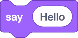 Scratch 'Say' block set to 'Hello'